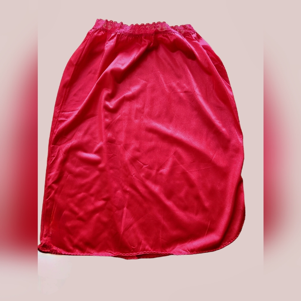 Vintage Half Slip Playmate Lingerie Nylon Pinup Red Left Side Split Medium.